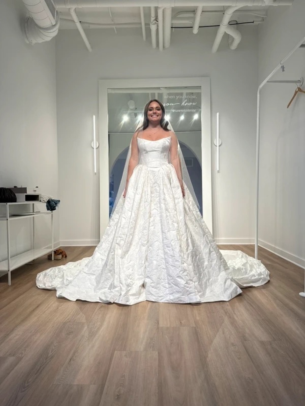 Jacquard Fabric Basque Waist Wedding Dress - NEVER WORN